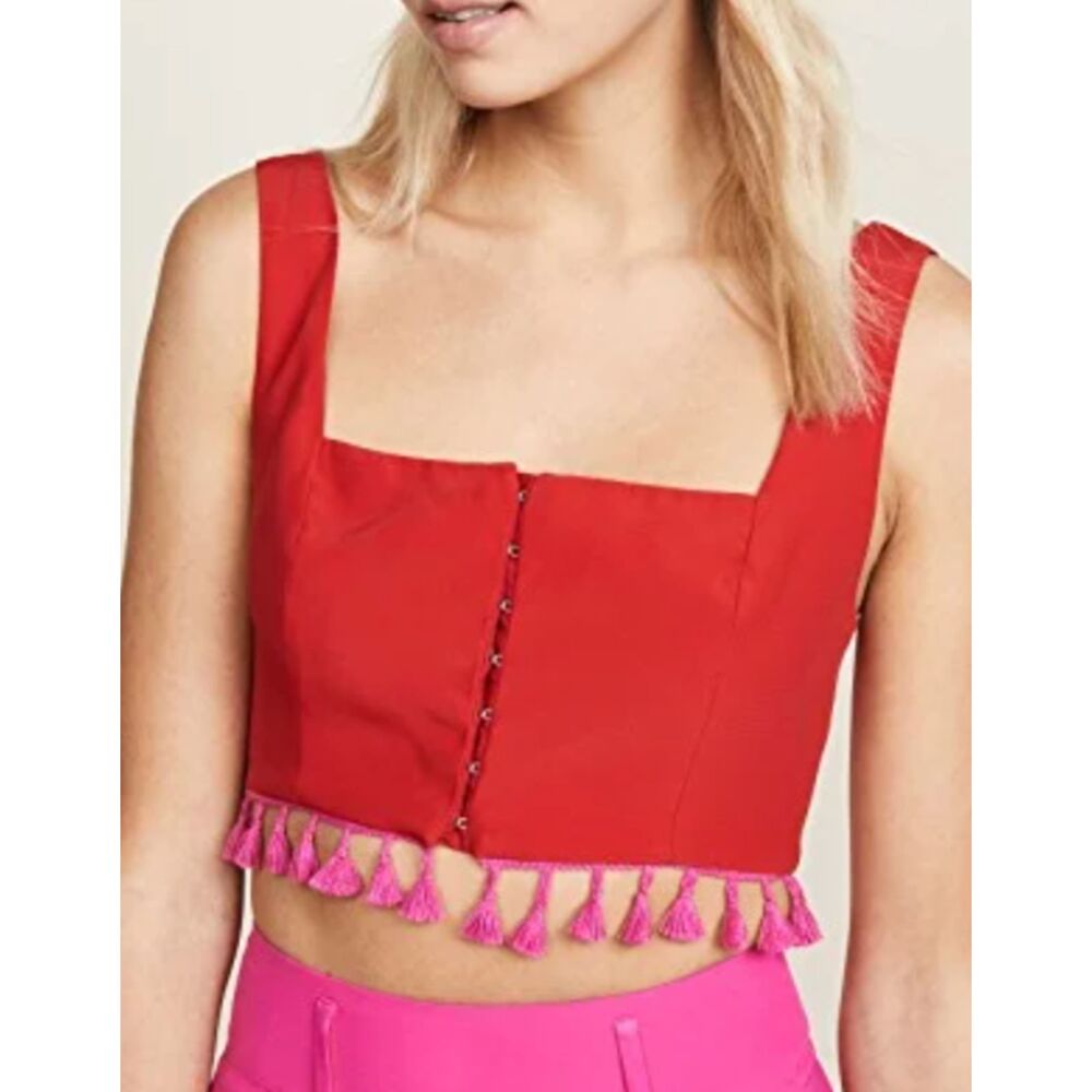 Staud Moz Cropped Tasseled Crepe Top